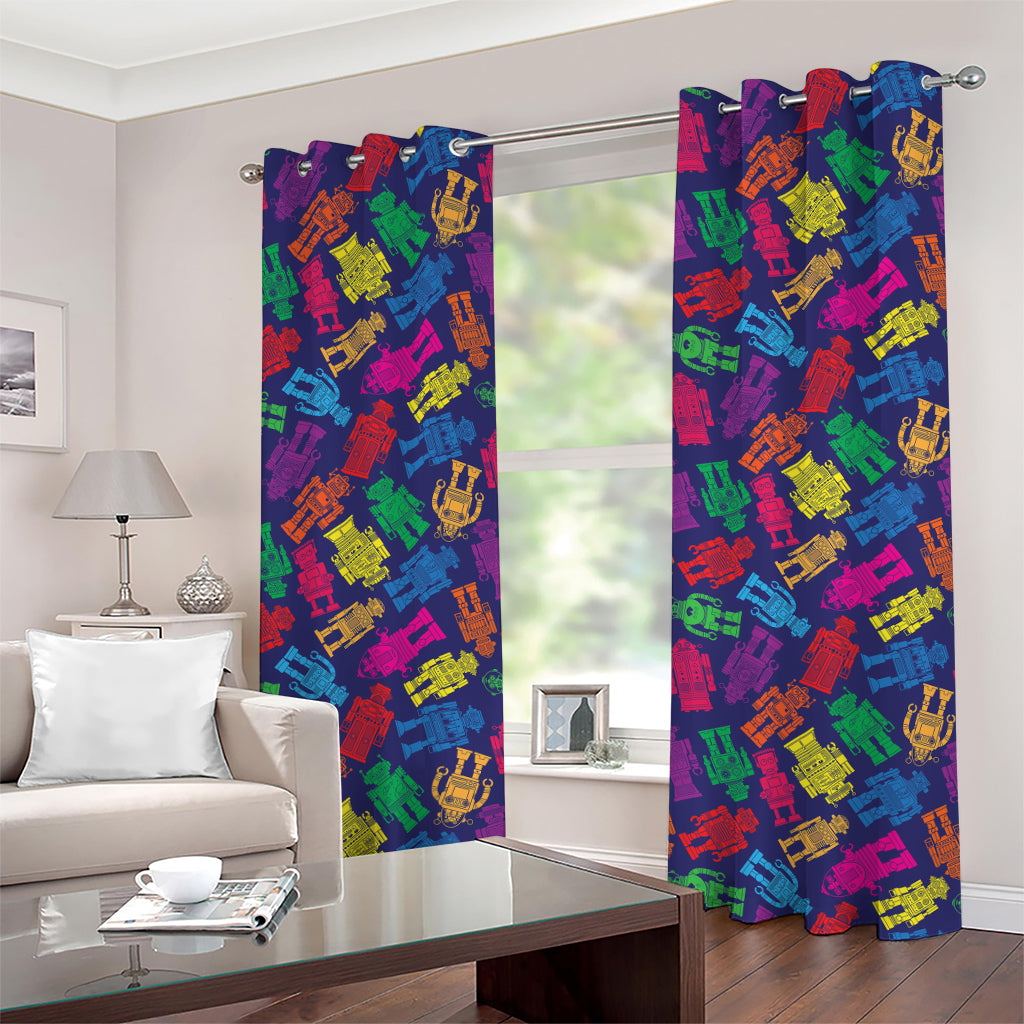 Colorful Robot Pattern Print Grommet Curtains