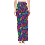 Colorful Robot Pattern Print High Slit Maxi Skirt