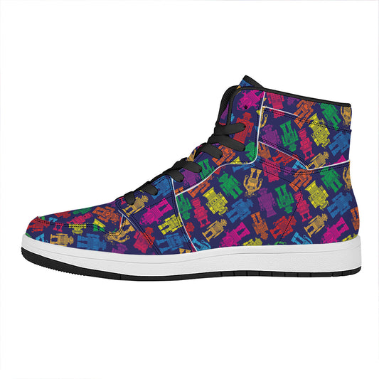 Colorful Robot Pattern Print High Top Leather Sneakers