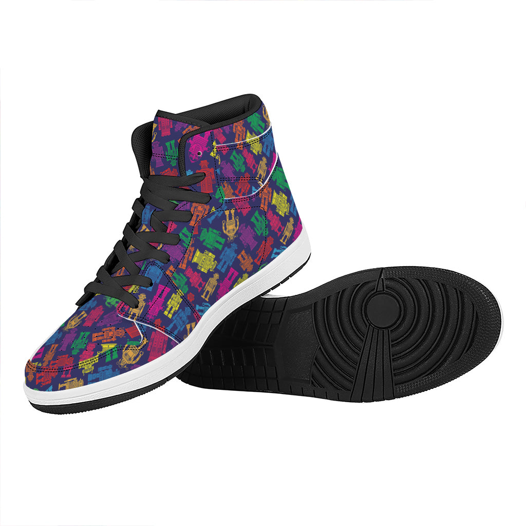 Colorful Robot Pattern Print High Top Leather Sneakers
