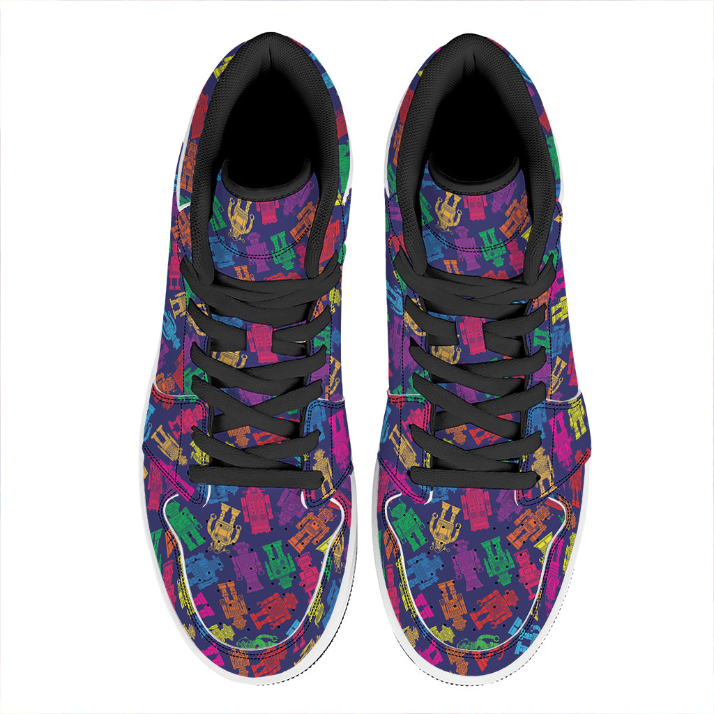 Colorful Robot Pattern Print High Top Leather Sneakers