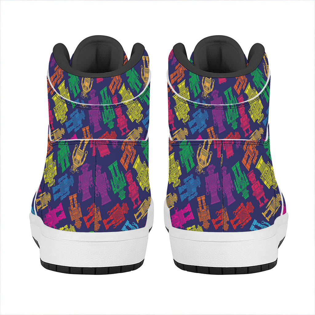 Colorful Robot Pattern Print High Top Leather Sneakers