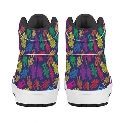 Colorful Robot Pattern Print High Top Leather Sneakers