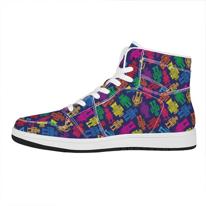 Colorful Robot Pattern Print High Top Leather Sneakers