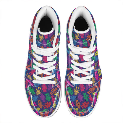 Colorful Robot Pattern Print High Top Leather Sneakers