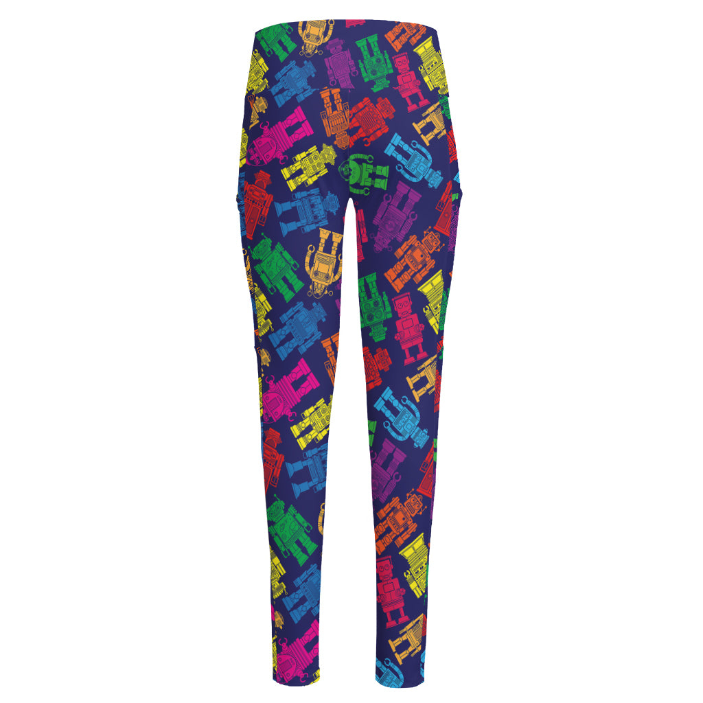 Colorful Robot Pattern Print High-Waisted Pocket Leggings
