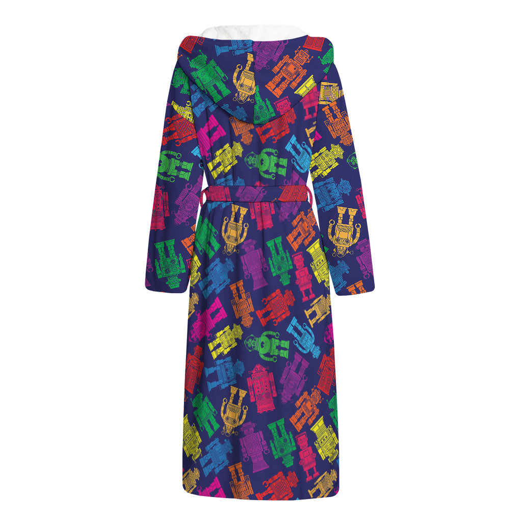 Colorful Robot Pattern Print Hooded Bathrobe