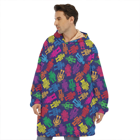 Colorful Robot Pattern Print Hoodie Blanket