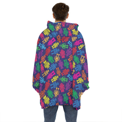 Colorful Robot Pattern Print Hoodie Blanket