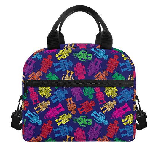 Colorful Robot Pattern Print Insulated Lunch Bag