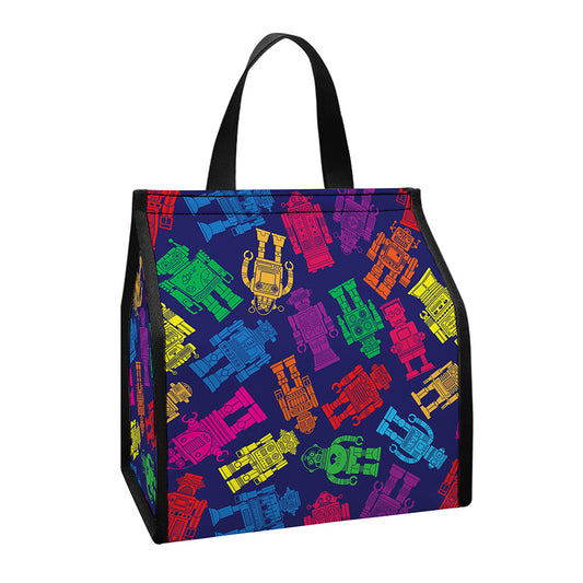 Colorful Robot Pattern Print Insulated Lunch Tote