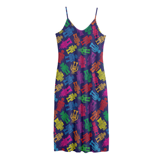 Colorful Robot Pattern Print Jersey Midi Cami Dress