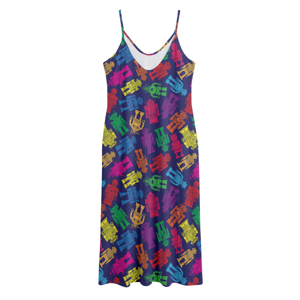 Colorful Robot Pattern Print Jersey Midi Cami Dress