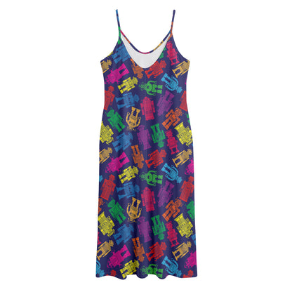 Colorful Robot Pattern Print Jersey Midi Cami Dress