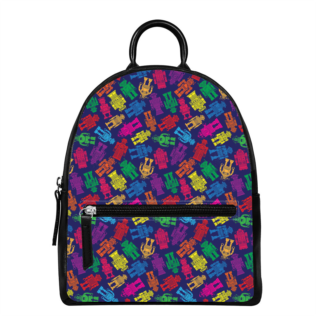 Colorful Robot Pattern Print Leather Backpack