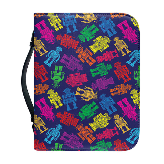Colorful Robot Pattern Print Leather Bible Cover