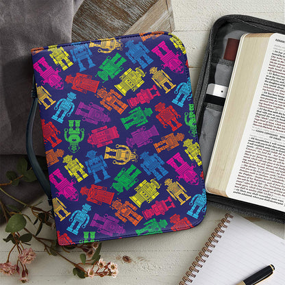 Colorful Robot Pattern Print Leather Bible Cover