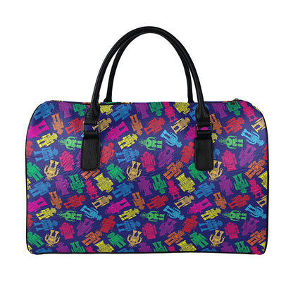 Colorful Robot Pattern Print Leather Duffle Bag