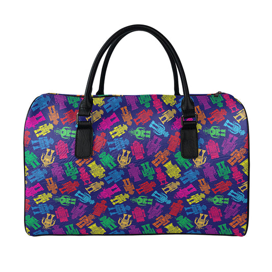 Colorful Robot Pattern Print Leather Duffle Bag