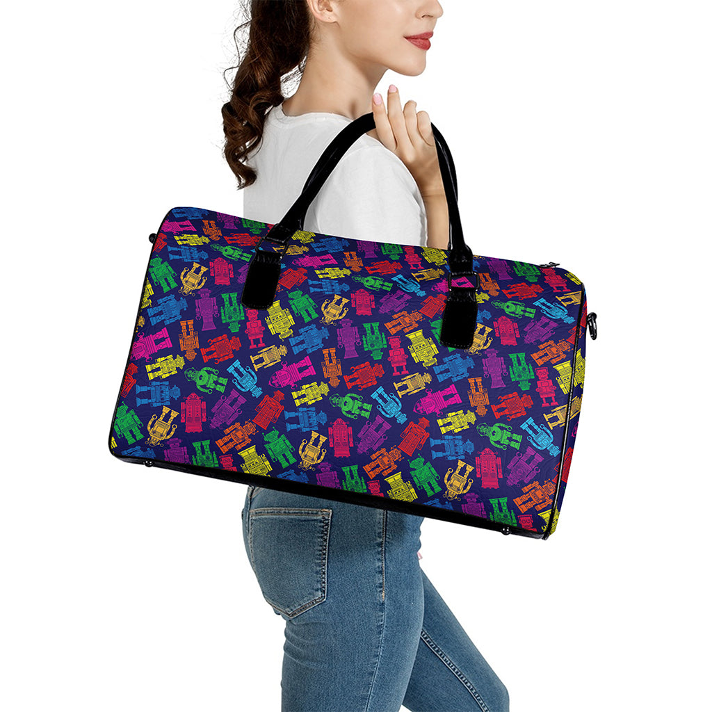 Colorful Robot Pattern Print Leather Duffle Bag