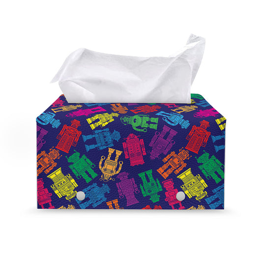 Colorful Robot Pattern Print Leather Tissue Box Cover