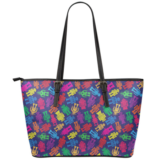 Colorful Robot Pattern Print Leather Tote Bag