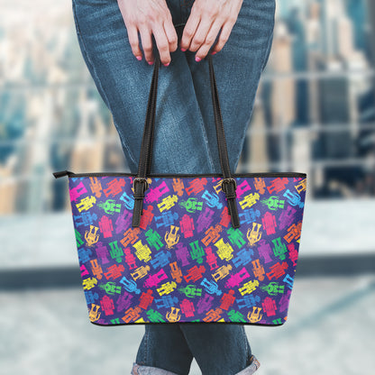 Colorful Robot Pattern Print Leather Tote Bag