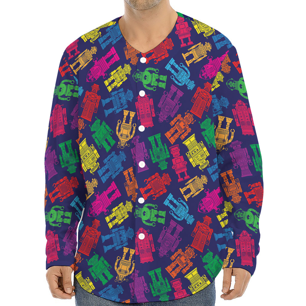 Colorful Robot Pattern Print Long Sleeve Baseball Jersey