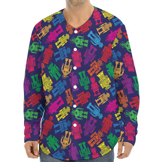 Colorful Robot Pattern Print Long Sleeve Baseball Jersey