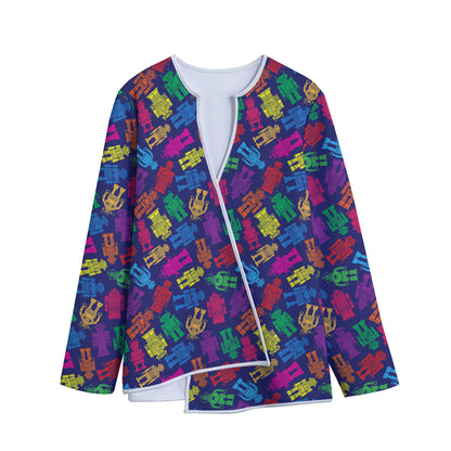 Colorful Robot Pattern Print Long Sleeve Short Coat