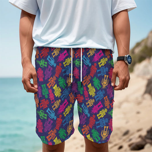 Colorful Robot Pattern Print Men's Cargo Shorts