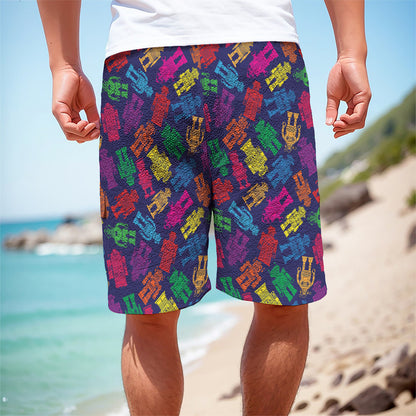 Colorful Robot Pattern Print Men's Cargo Shorts