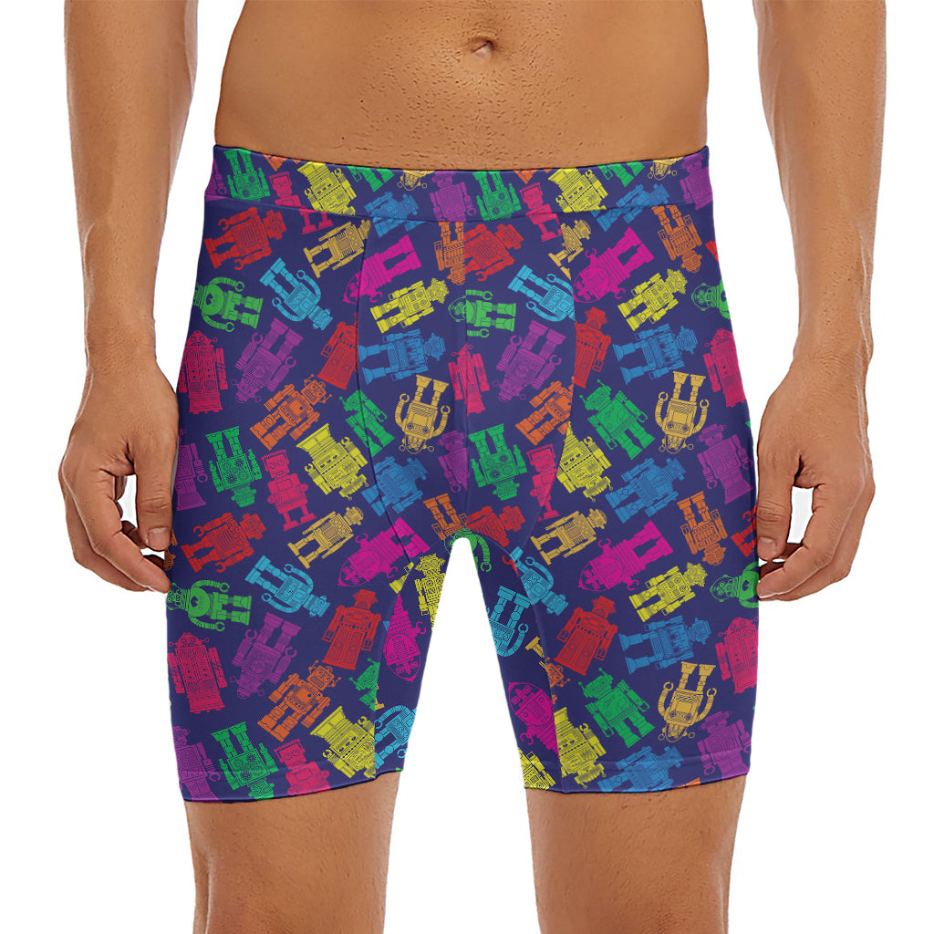 Colorful Robot Pattern Print Men's Long Boxer Briefs