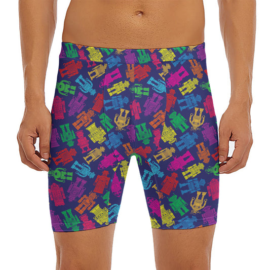 Colorful Robot Pattern Print Men's Long Boxer Briefs