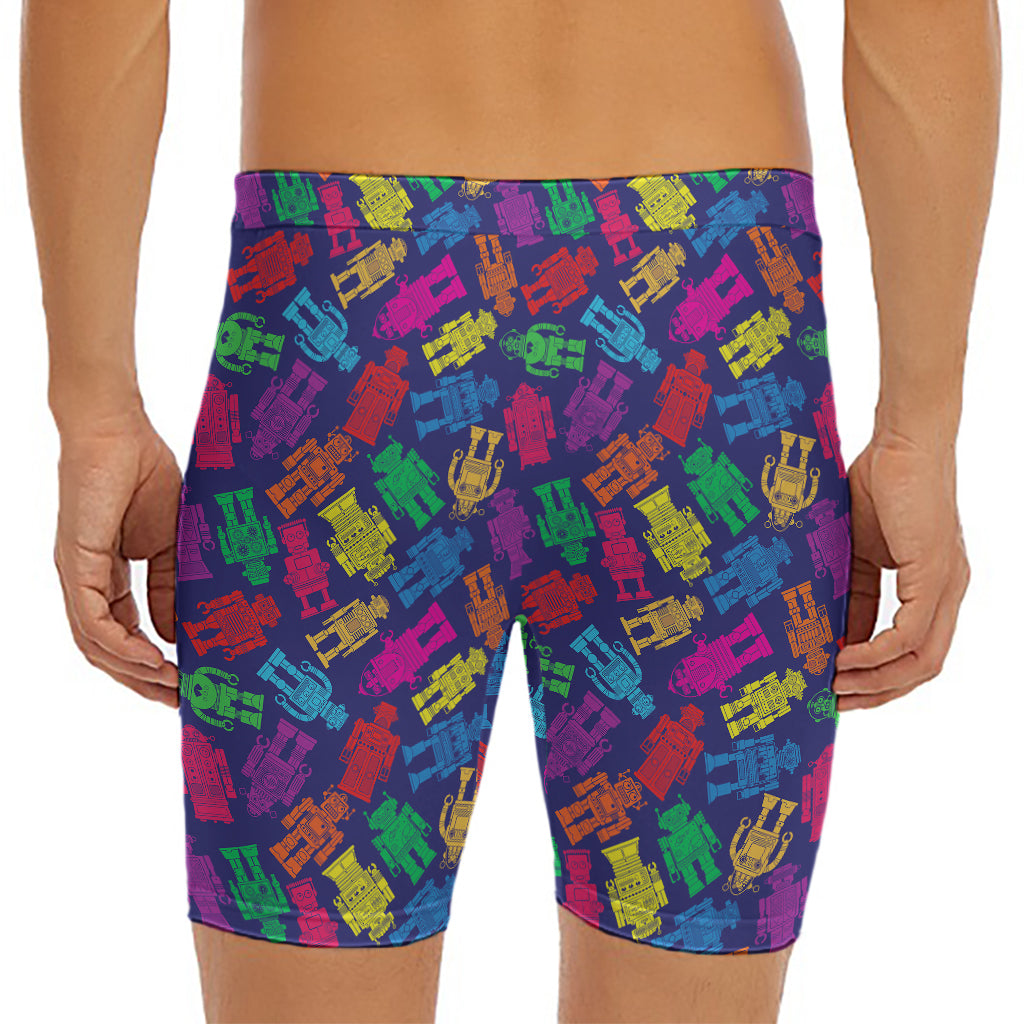Colorful Robot Pattern Print Men's Long Boxer Briefs