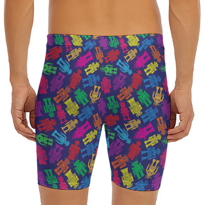 Colorful Robot Pattern Print Men's Long Boxer Briefs