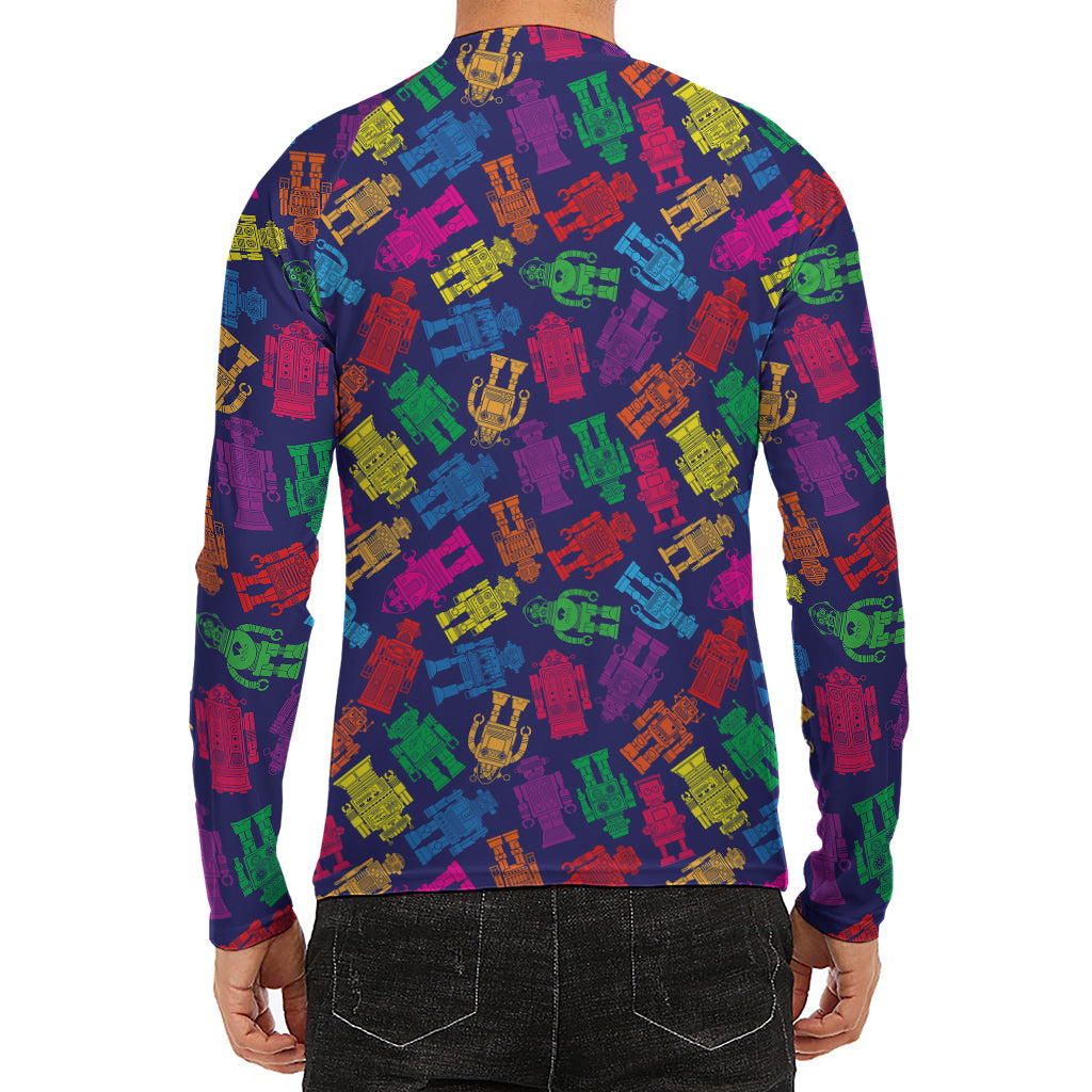 Colorful Robot Pattern Print Men's Long Sleeve Rash Guard