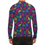 Colorful Robot Pattern Print Men's Long Sleeve Rash Guard