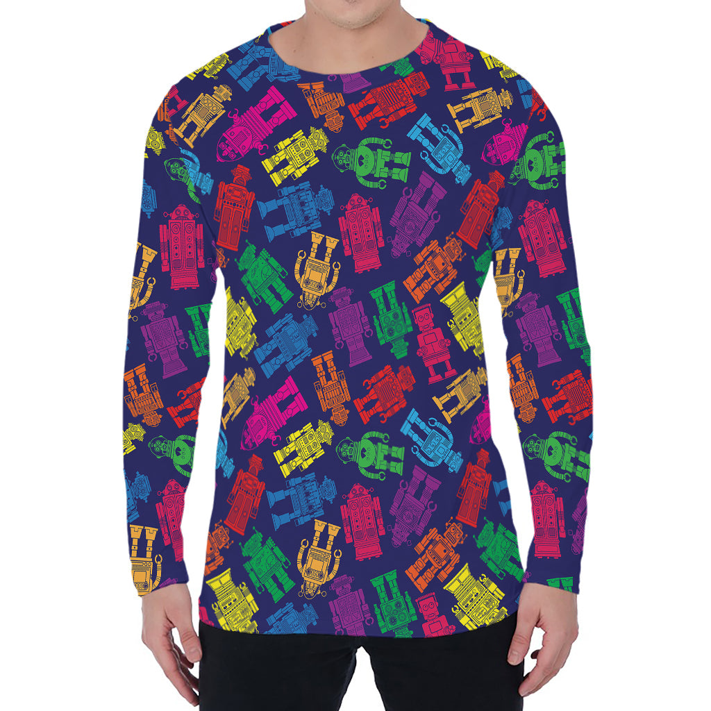 Colorful Robot Pattern Print Men's Long Sleeve T-Shirt
