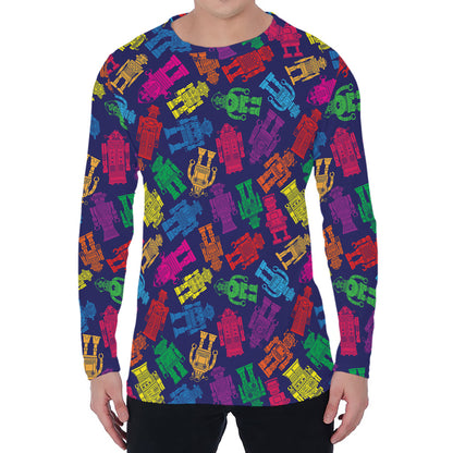 Colorful Robot Pattern Print Men's Long Sleeve T-Shirt