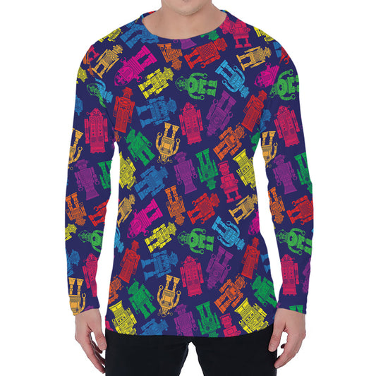Colorful Robot Pattern Print Men's Long Sleeve T-Shirt