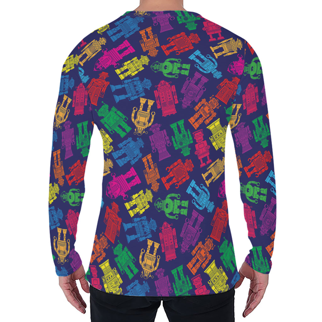 Colorful Robot Pattern Print Men's Long Sleeve T-Shirt