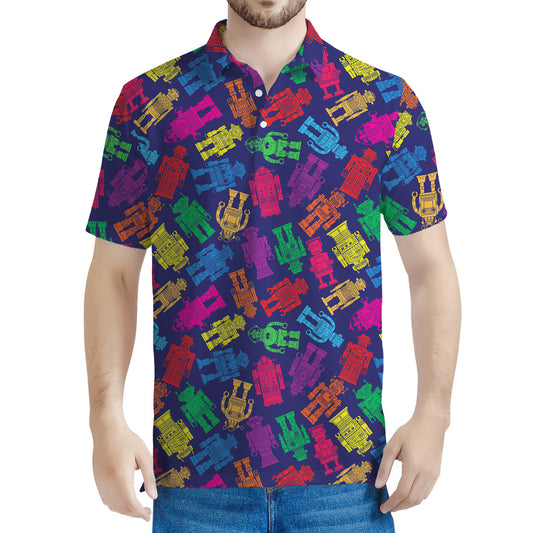 Colorful Robot Pattern Print Men's Polo Shirt