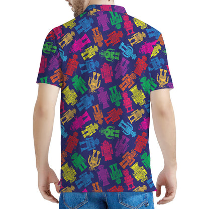 Colorful Robot Pattern Print Men's Polo Shirt