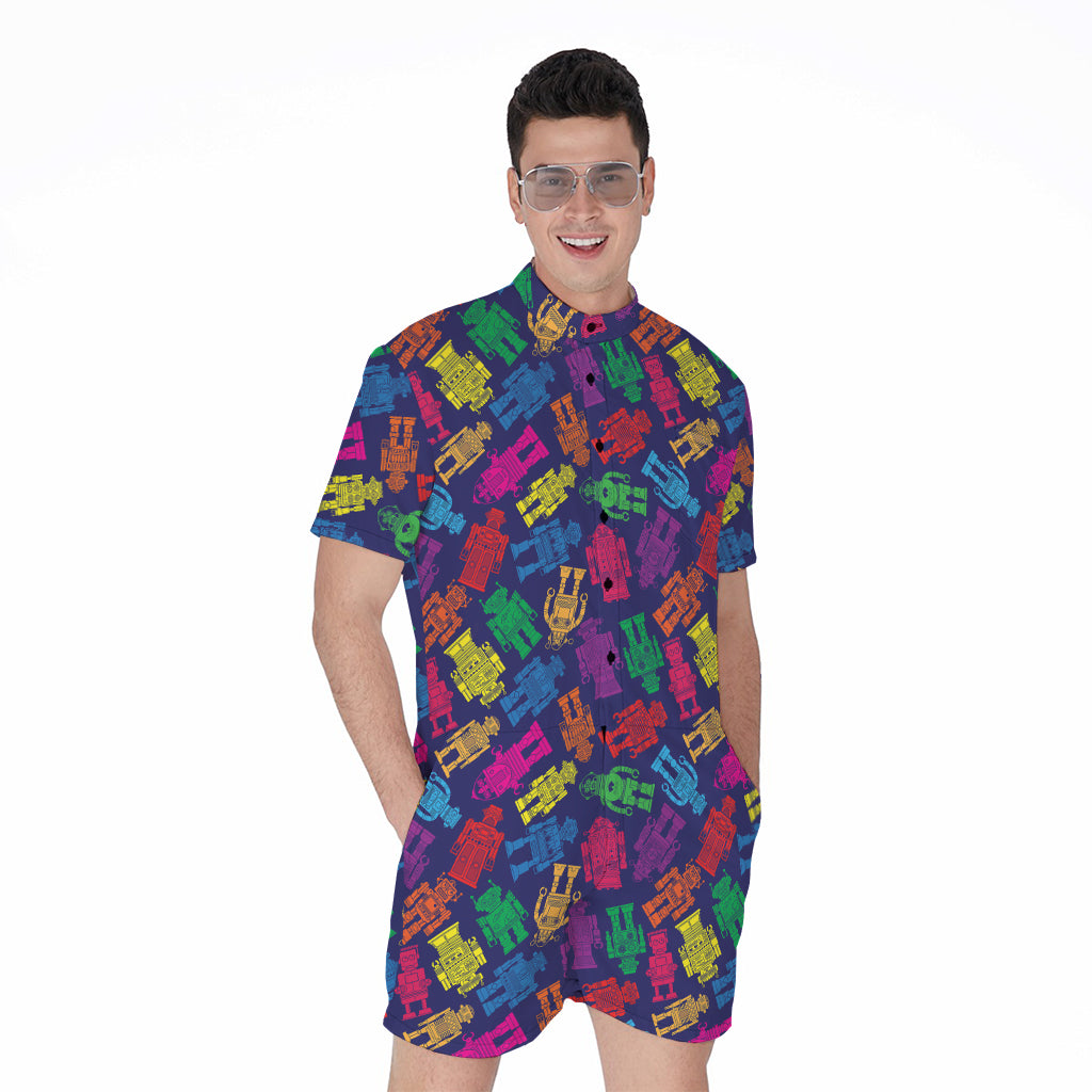 Colorful Robot Pattern Print Men's Rompers