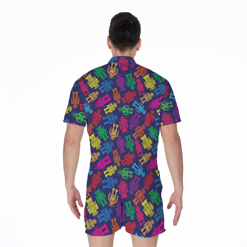 Colorful Robot Pattern Print Men's Rompers
