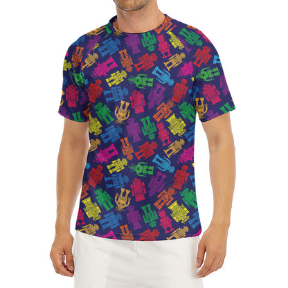Colorful Robot Pattern Print Men's Short Sleeve Rash Guard