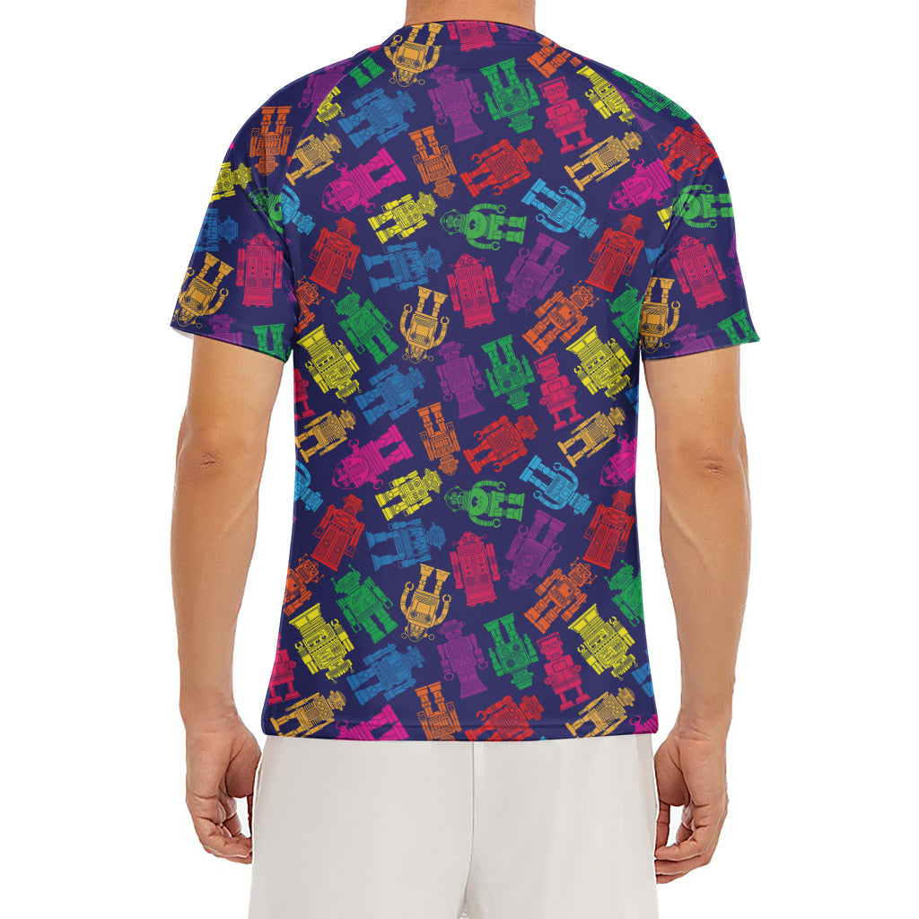 Colorful Robot Pattern Print Men's Short Sleeve Rash Guard
