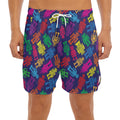 Colorful Robot Pattern Print Men's Split Running Shorts