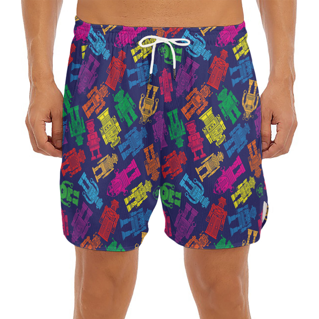 Colorful Robot Pattern Print Men's Split Running Shorts